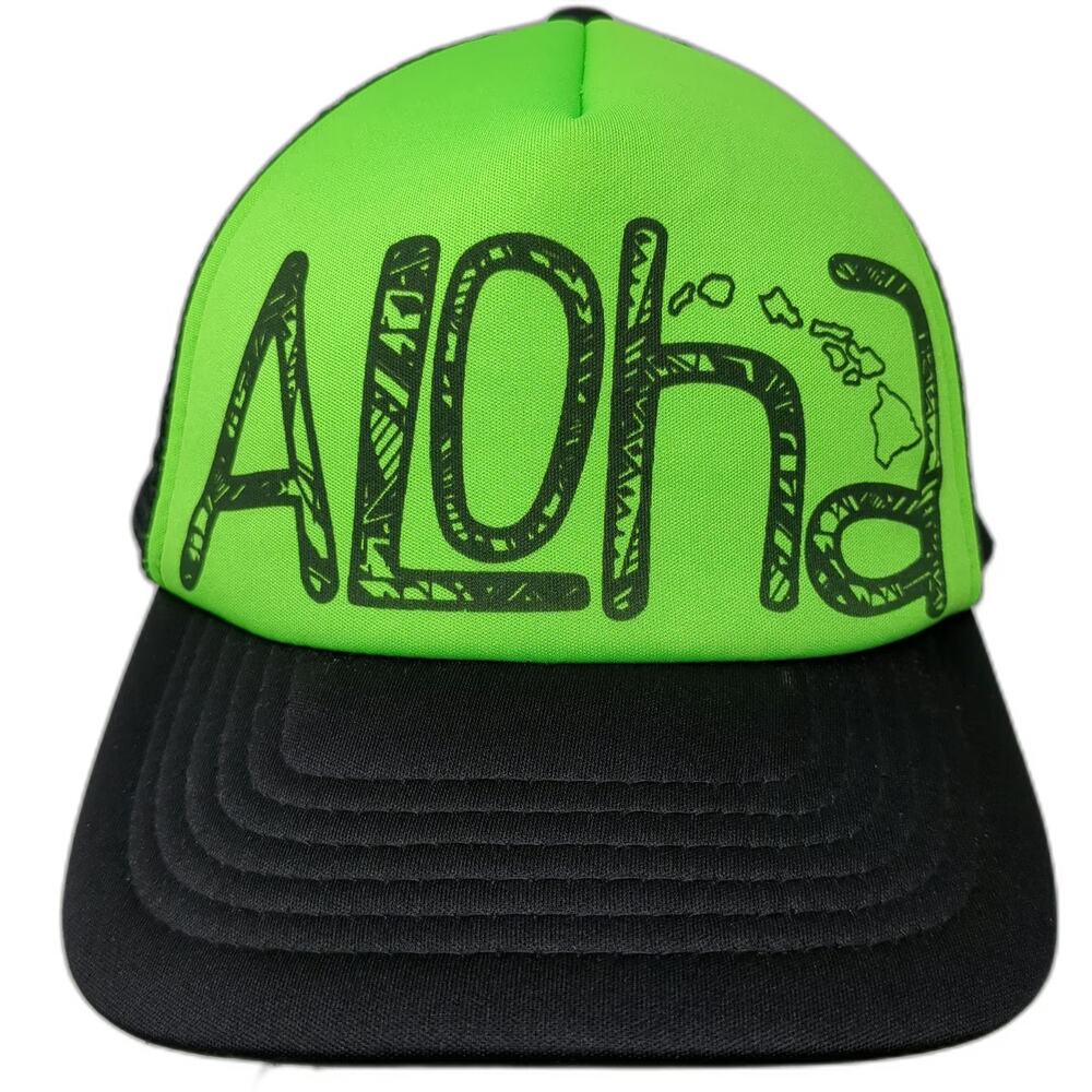 Hawaiian Headwear Trucker Hat Green Black OSFM Aloha Hawaii Mesh Back Snapback